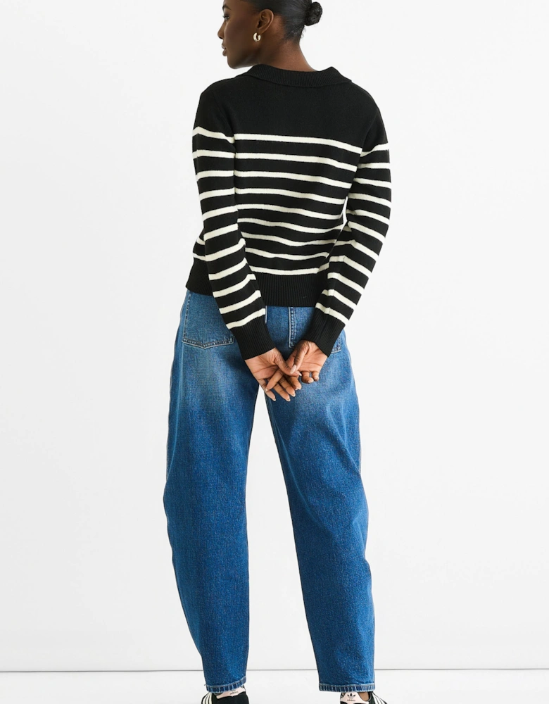 Black Recycle Stripe V Neck Collar Knit Jumper