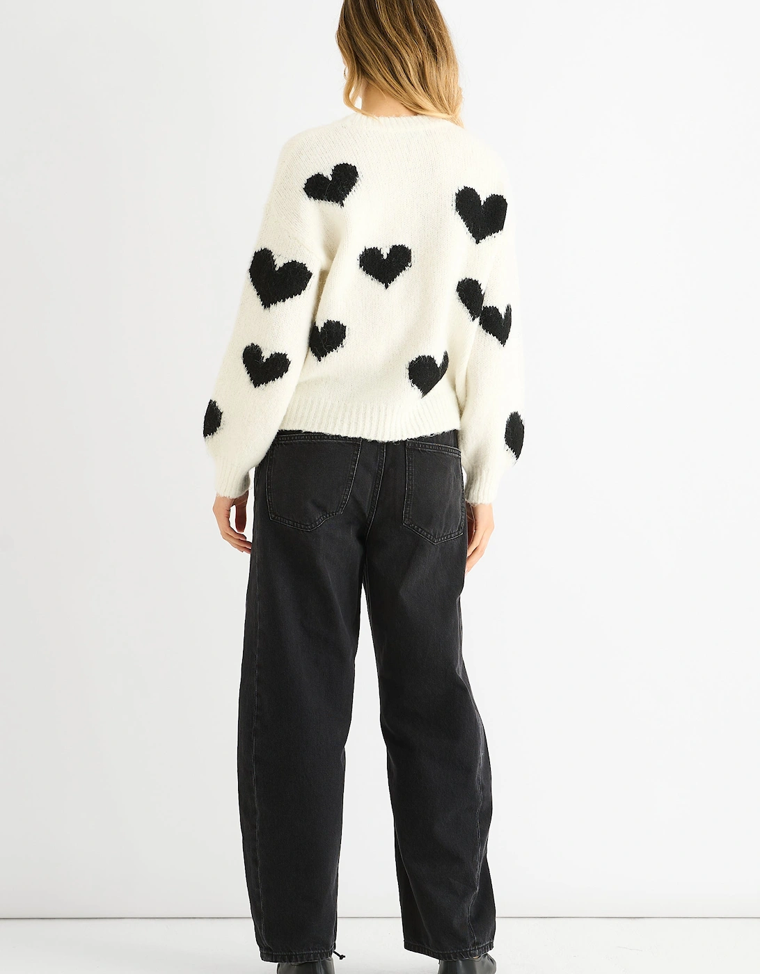 Cream Contrast Heart Oversized Knit Jumper