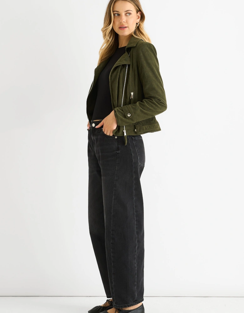 Khaki Corduroy Biker Zip Up Jacket