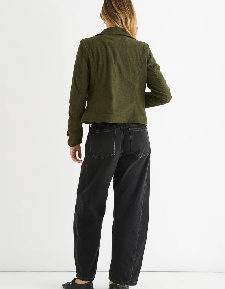Khaki Corduroy Biker Zip Up Jacket