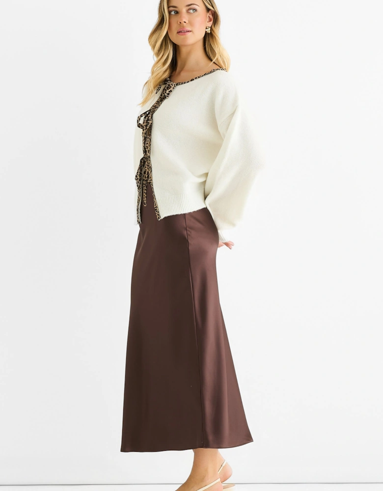 Cream Contrast Animal Tie Oversized Knit Cardigan