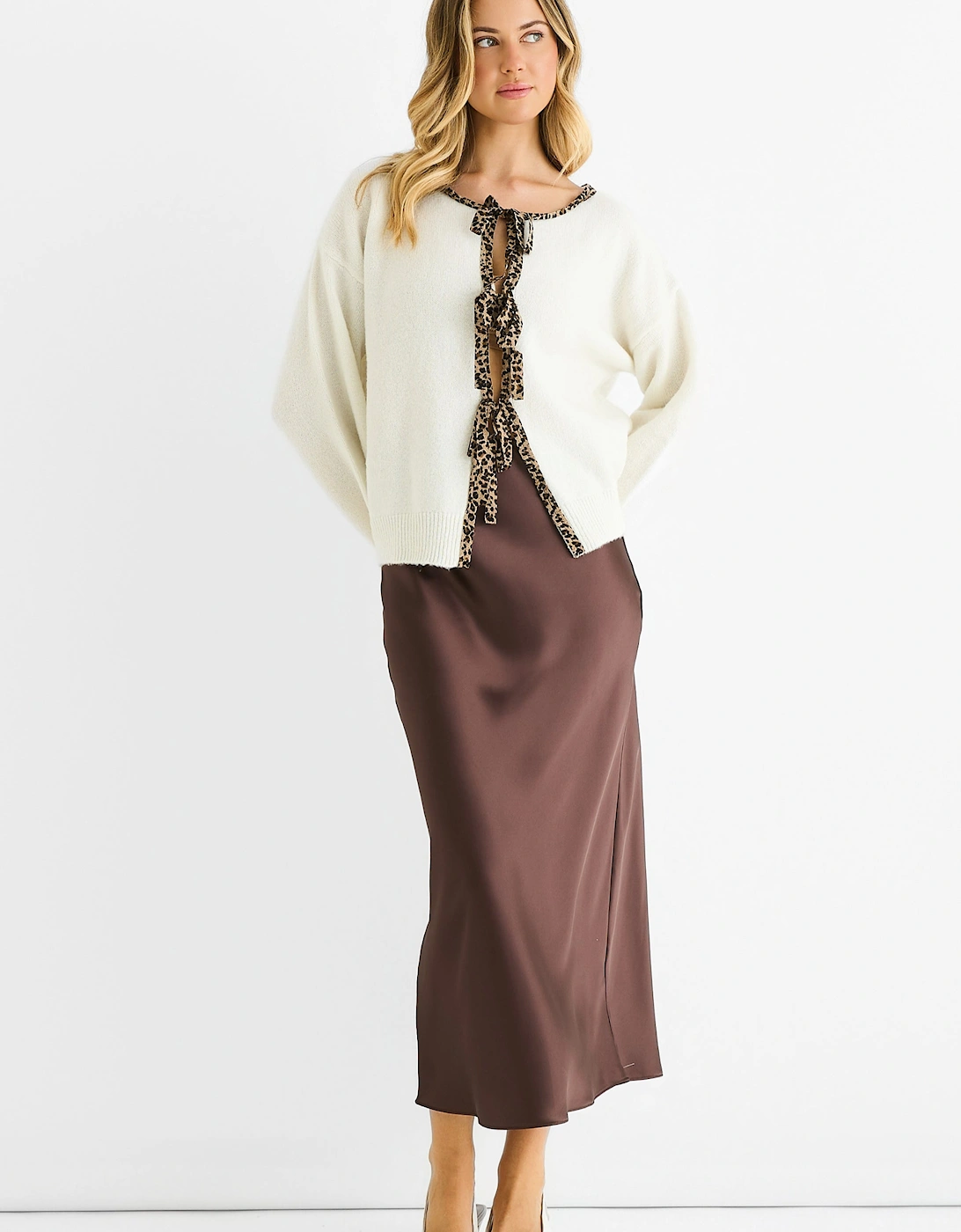 Cream Contrast Animal Tie Oversized Knit Cardigan, 5 of 4