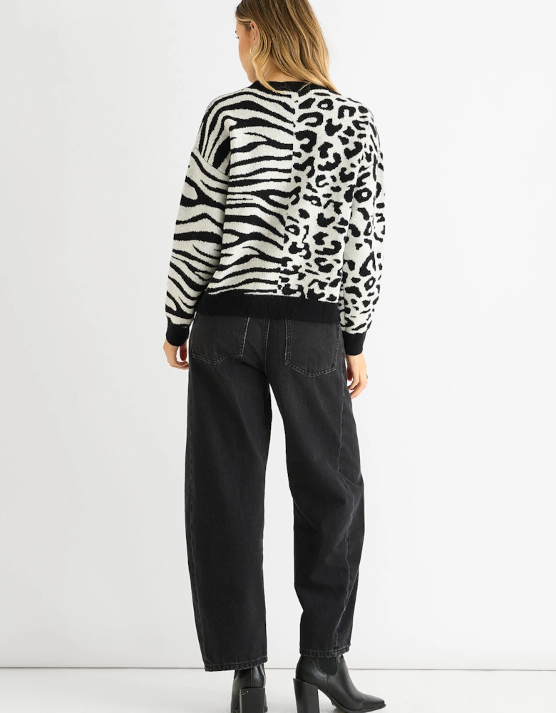 Black Contrast Zebra Animal Knit Jumper