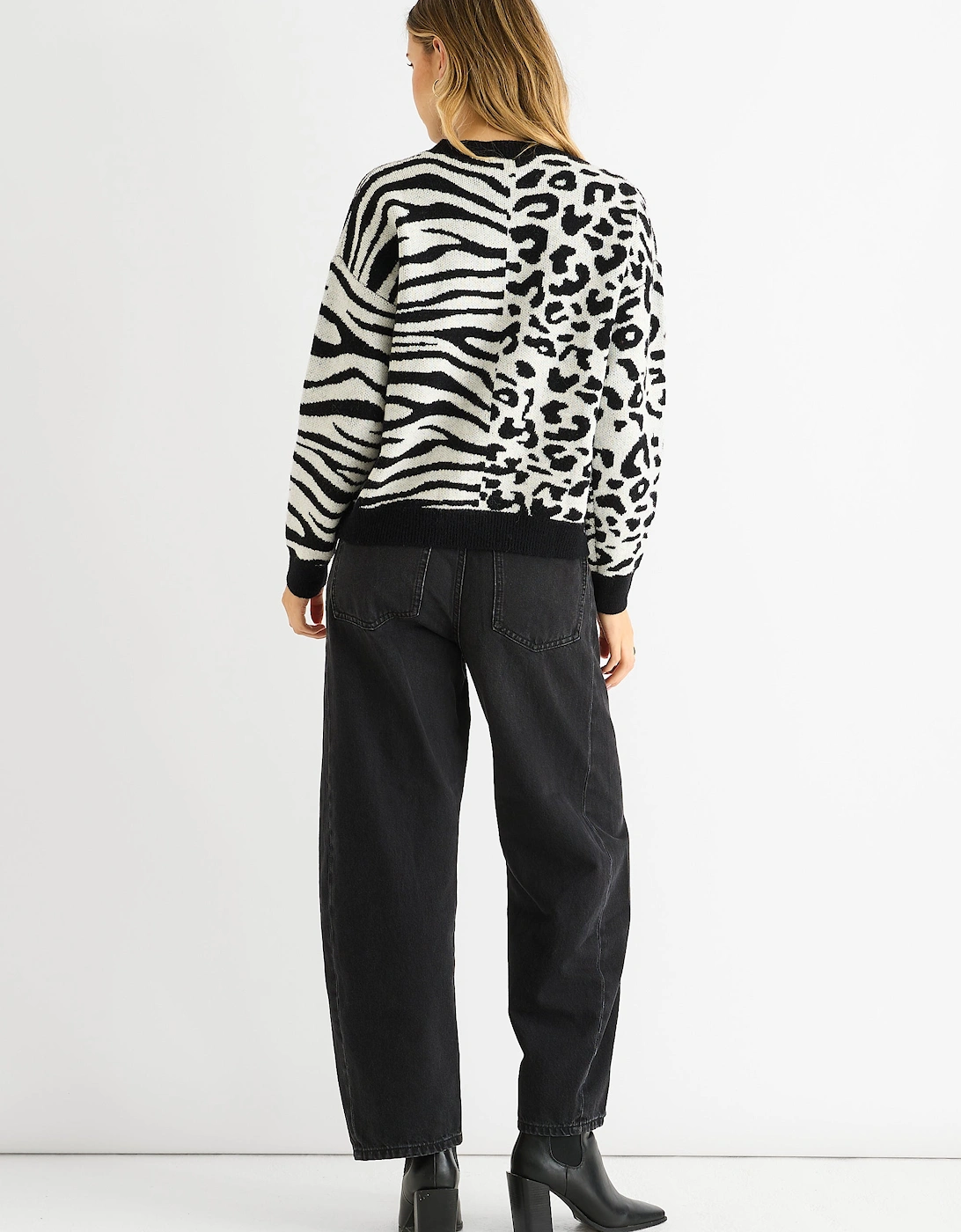 Black Contrast Zebra Animal Knit Jumper
