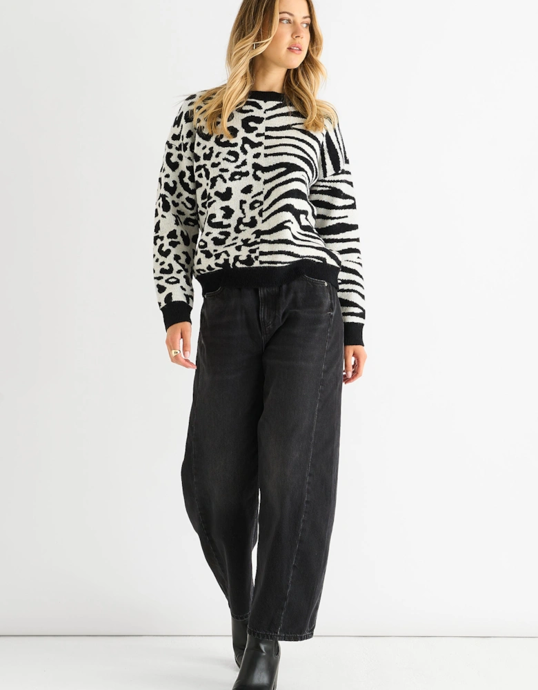 Black Contrast Zebra Animal Knit Jumper