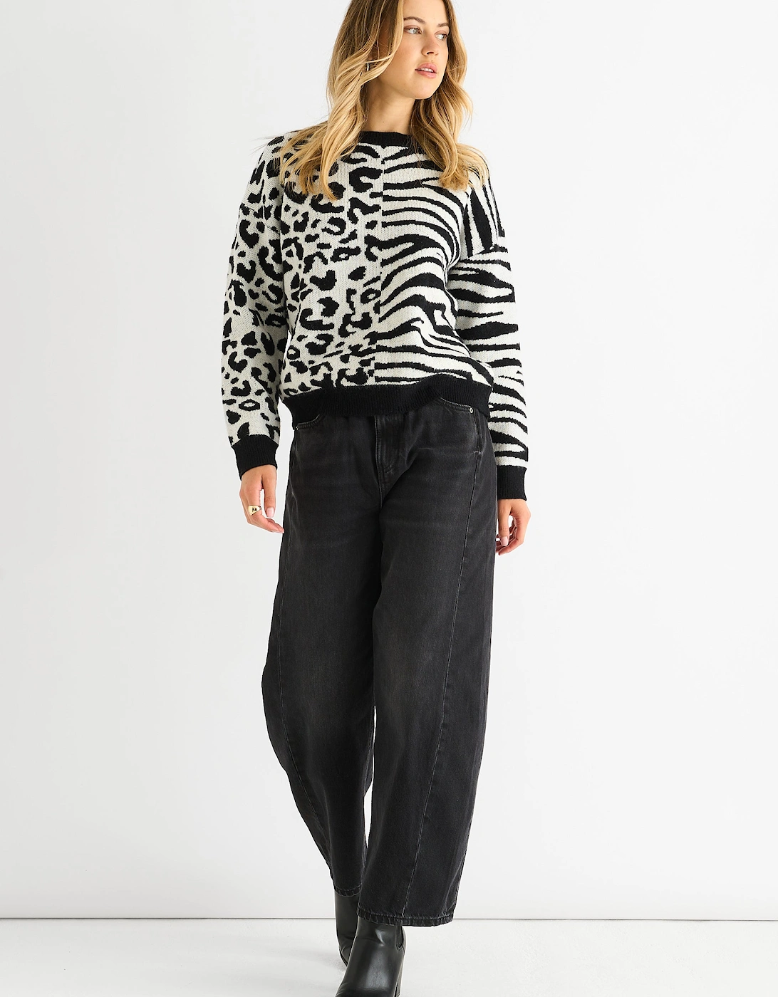 Black Contrast Zebra Animal Knit Jumper, 5 of 4
