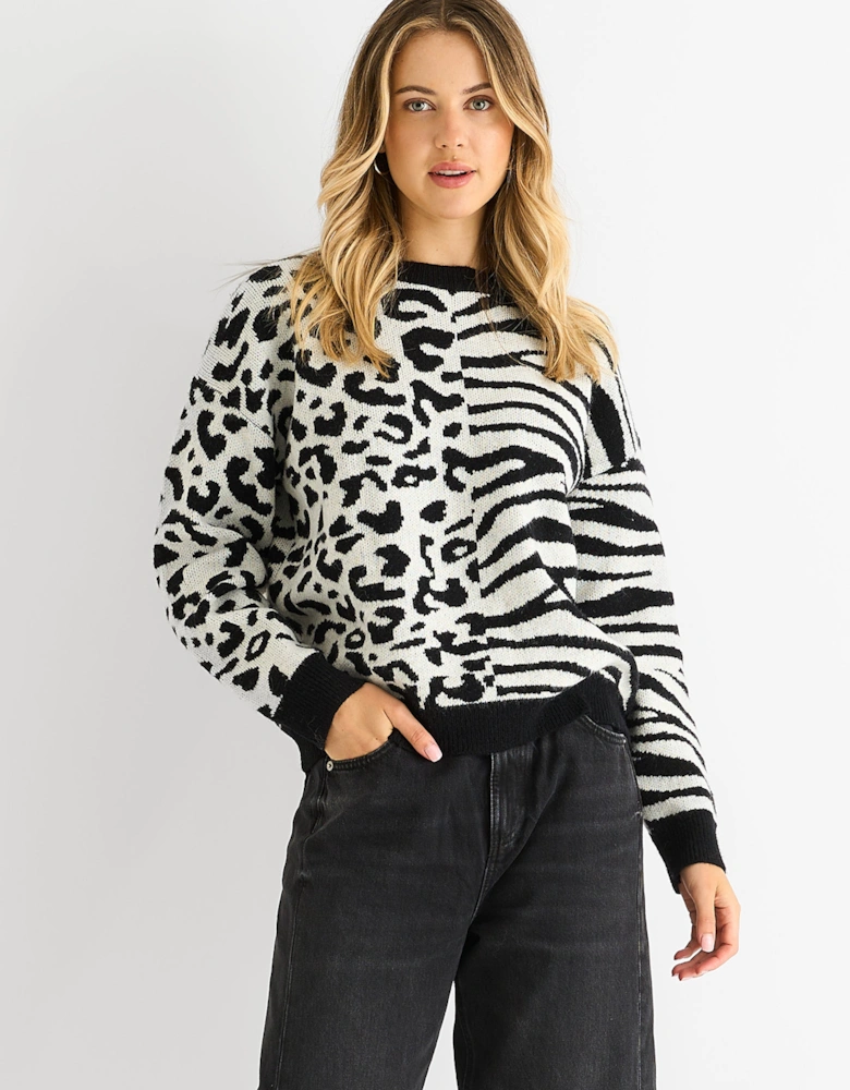 Black Contrast Zebra Animal Knit Jumper