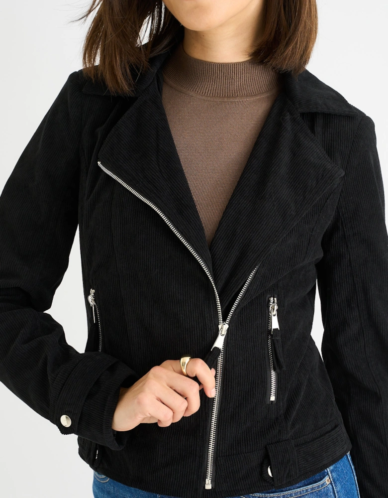 Black Corduroy Biker Zip Up Jacket