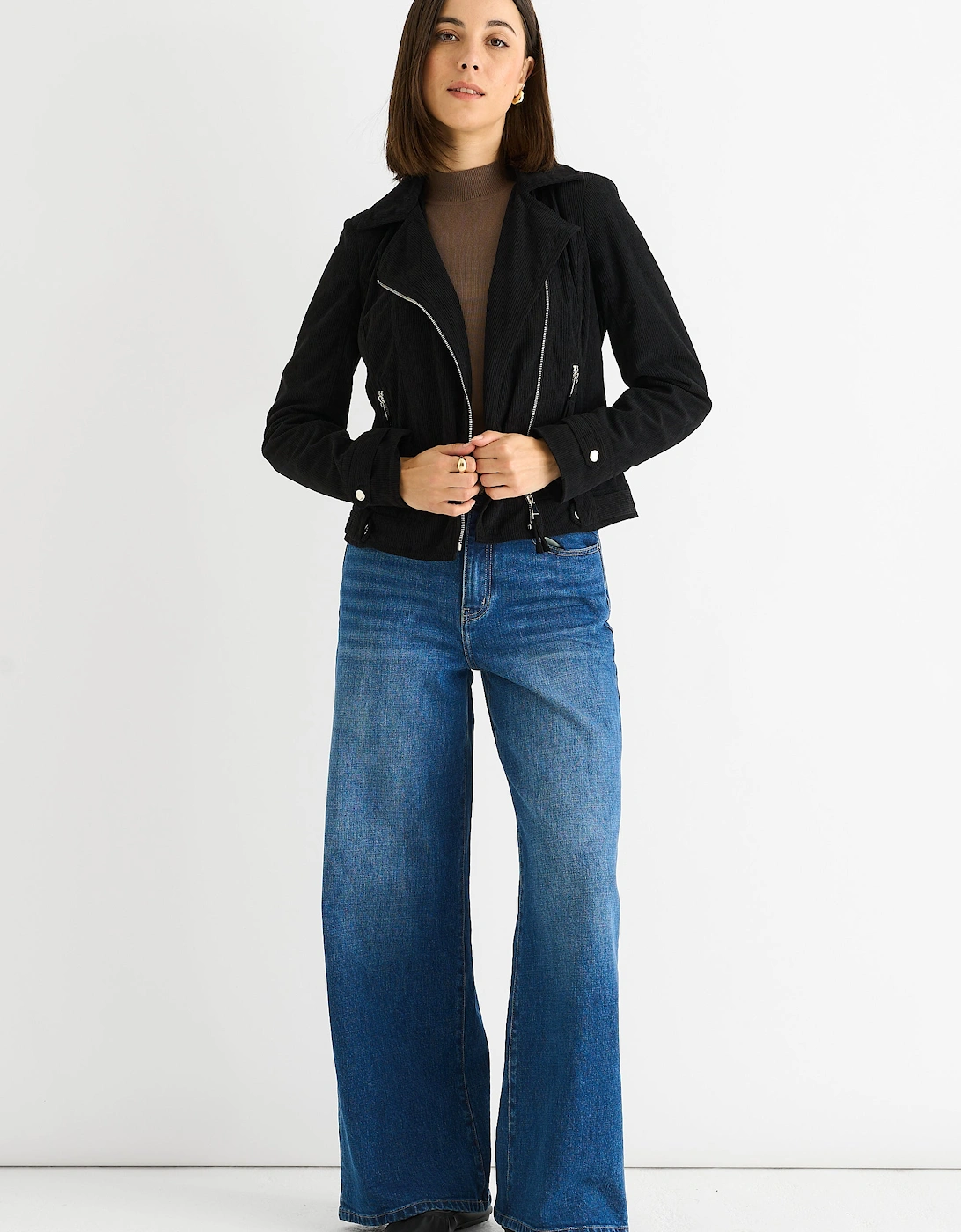 Gini London Women's Black Corduroy Biker Zip Up Jacket - Size: 10