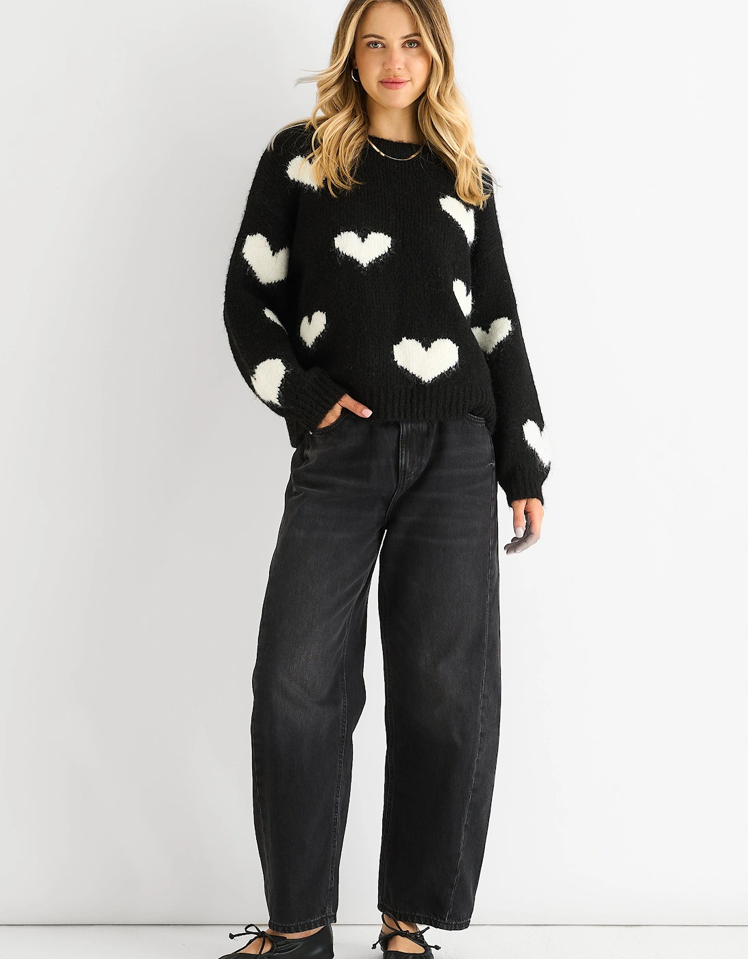 Black Contrast Heart Oversized Knit Jumper, 5 of 4