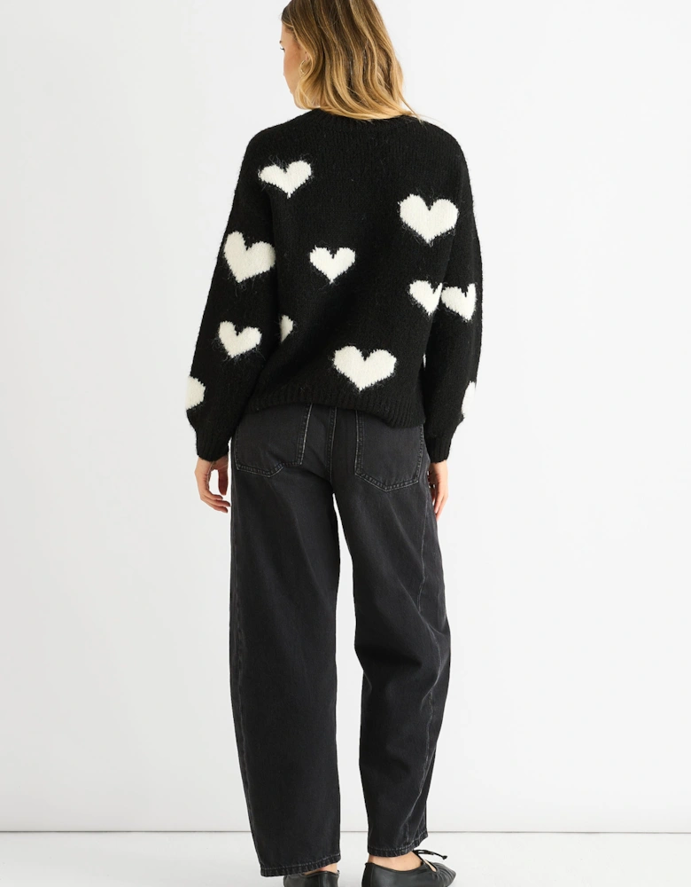 Black Contrast Heart Oversized Knit Jumper