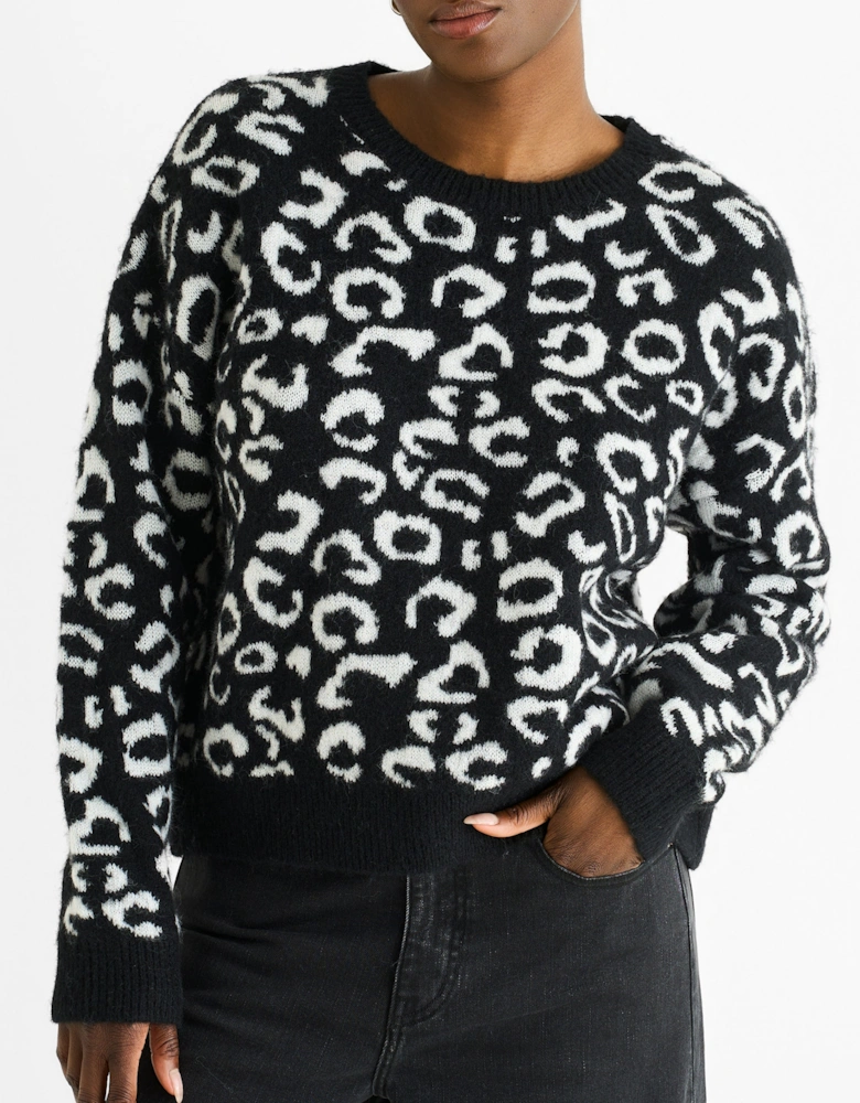 Black Animal Pattern loose Fit Knit Jumper