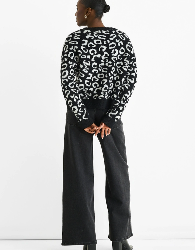 Black Animal Pattern loose Fit Knit Jumper