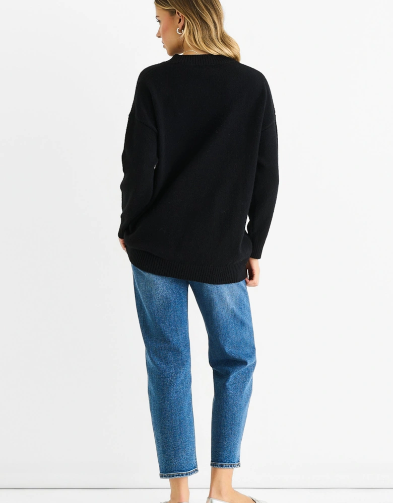 Black Paint Flower Knit Oversized Long Jumper