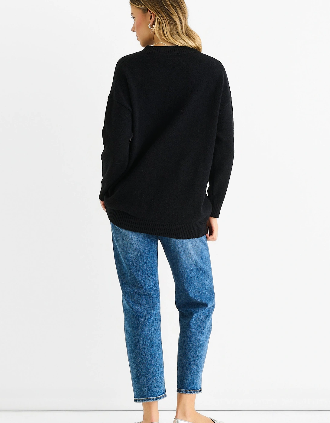 Black Paint Flower Knit Oversized Long Jumper