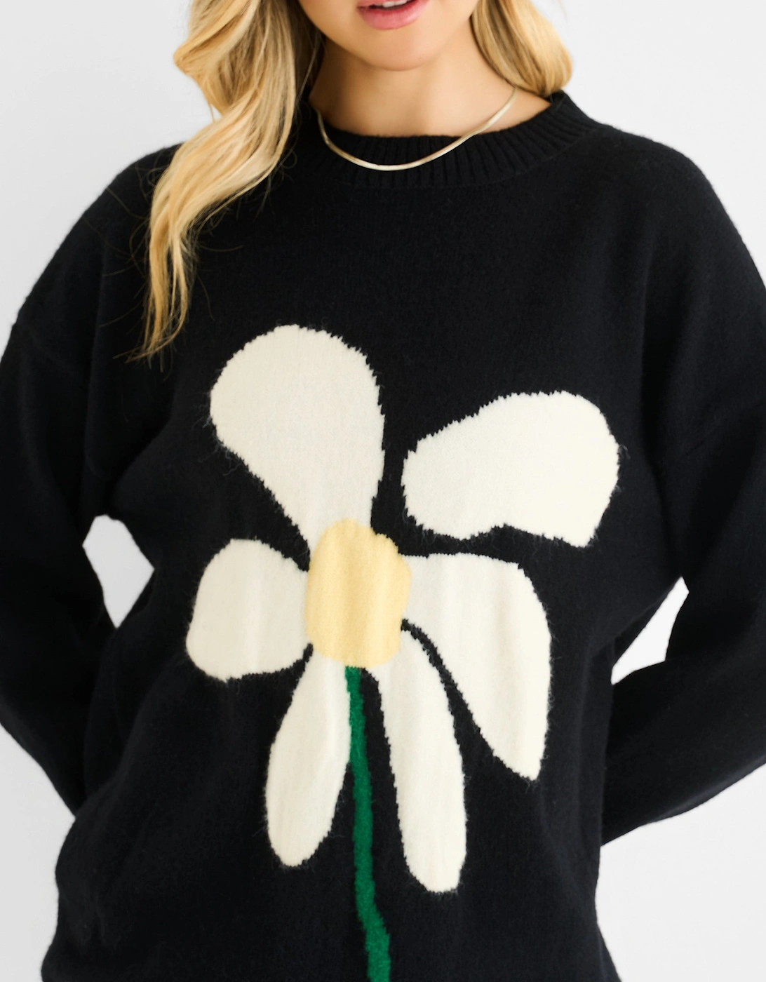 Black Paint Flower Knit Oversized Long Jumper