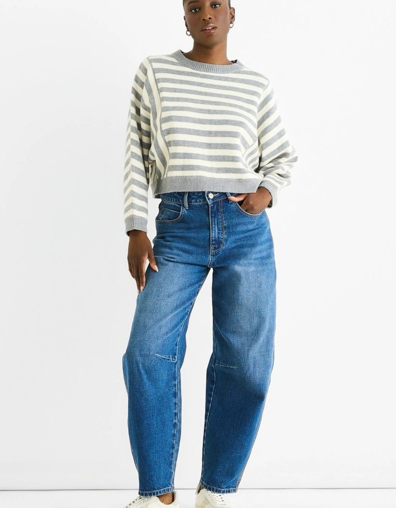 Grey Recycle Contrast Stripe Loose Fit Knit Jumper