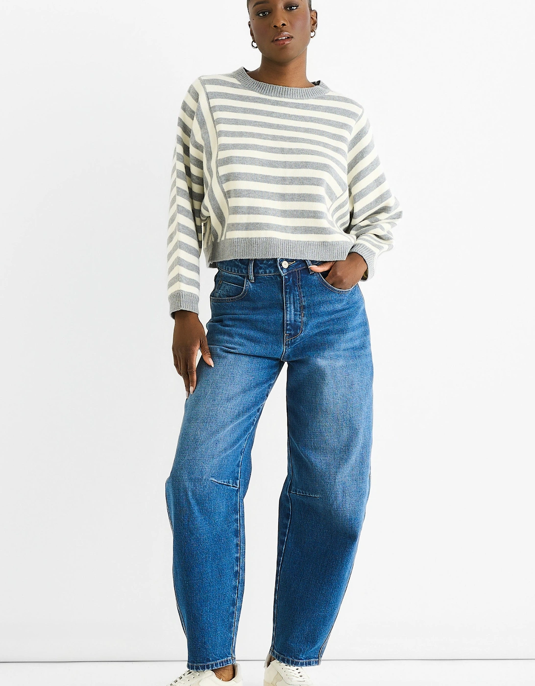 Grey Recycle Contrast Stripe Loose Fit Knit Jumper, 5 of 4