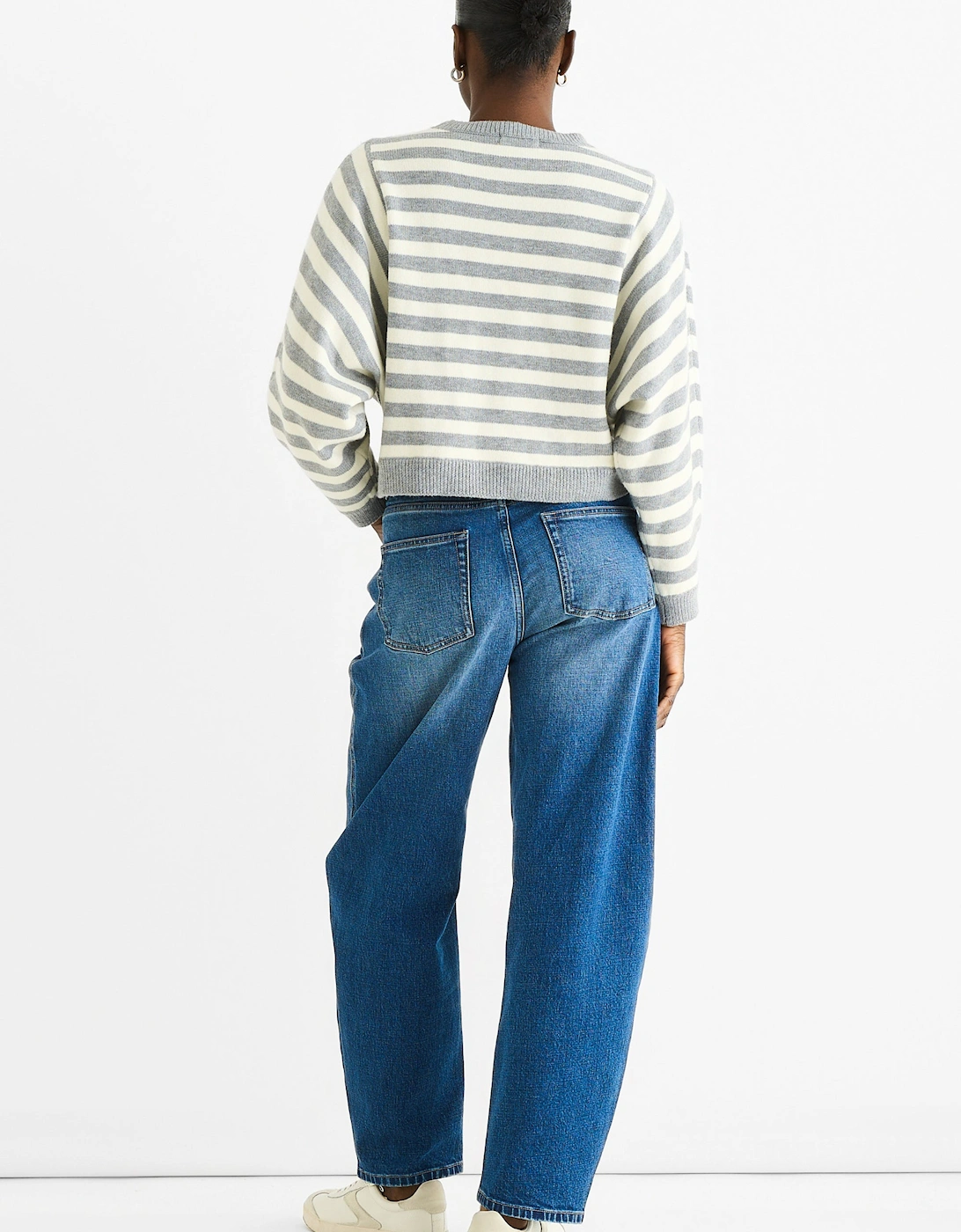 Grey Recycle Contrast Stripe Loose Fit Knit Jumper