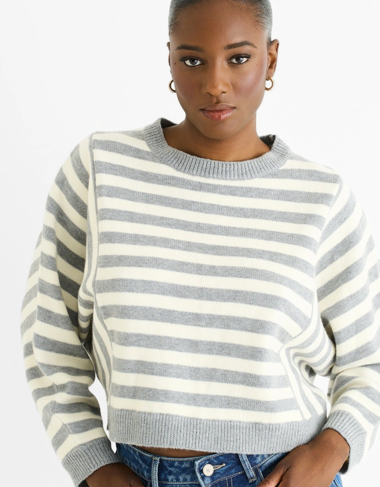 Grey Recycle Contrast Stripe Loose Fit Knit Jumper