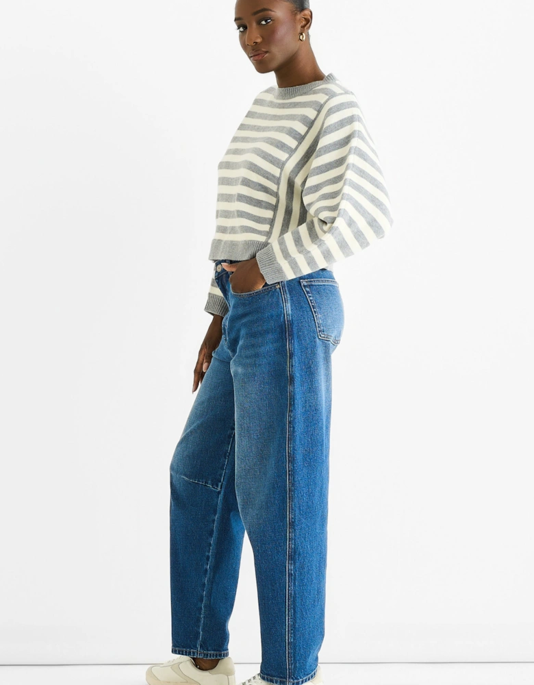 Grey Recycle Contrast Stripe Loose Fit Knit Jumper