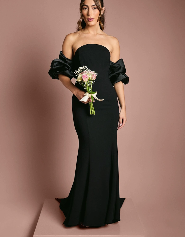 Puff Sleeve Bardot Fishtail Maxi Dress