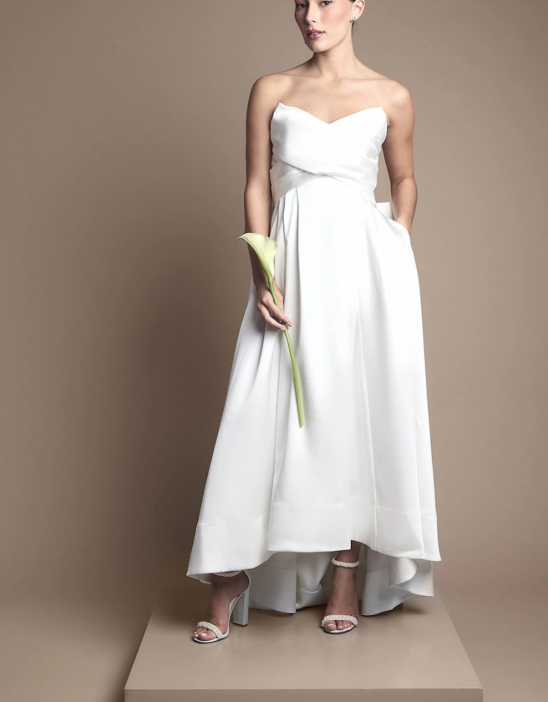 Bandeau High Low Satin Wedding Dress, 2 of 1