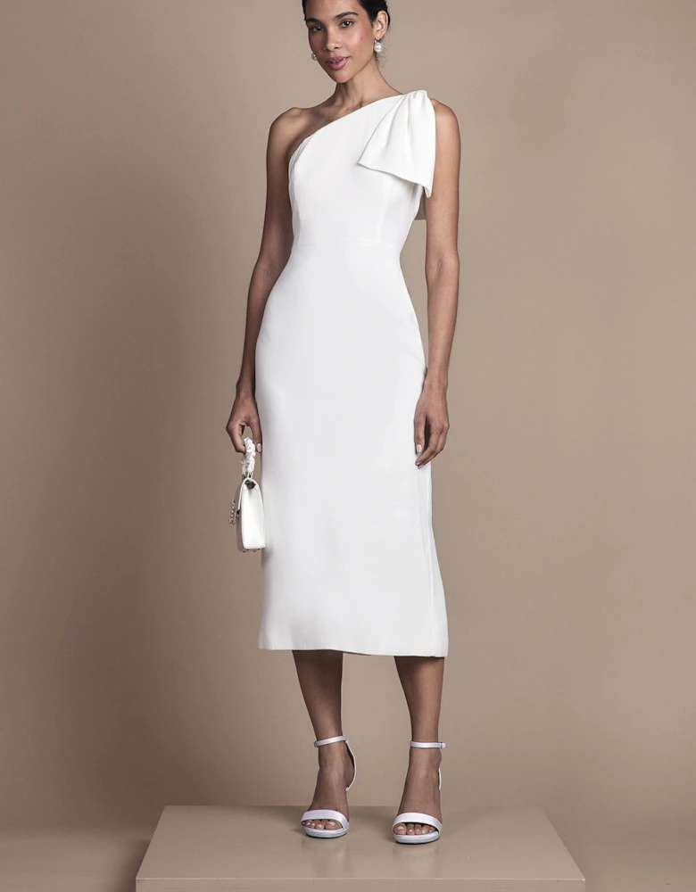 Bow One Shoulder Midi Wedding Dress