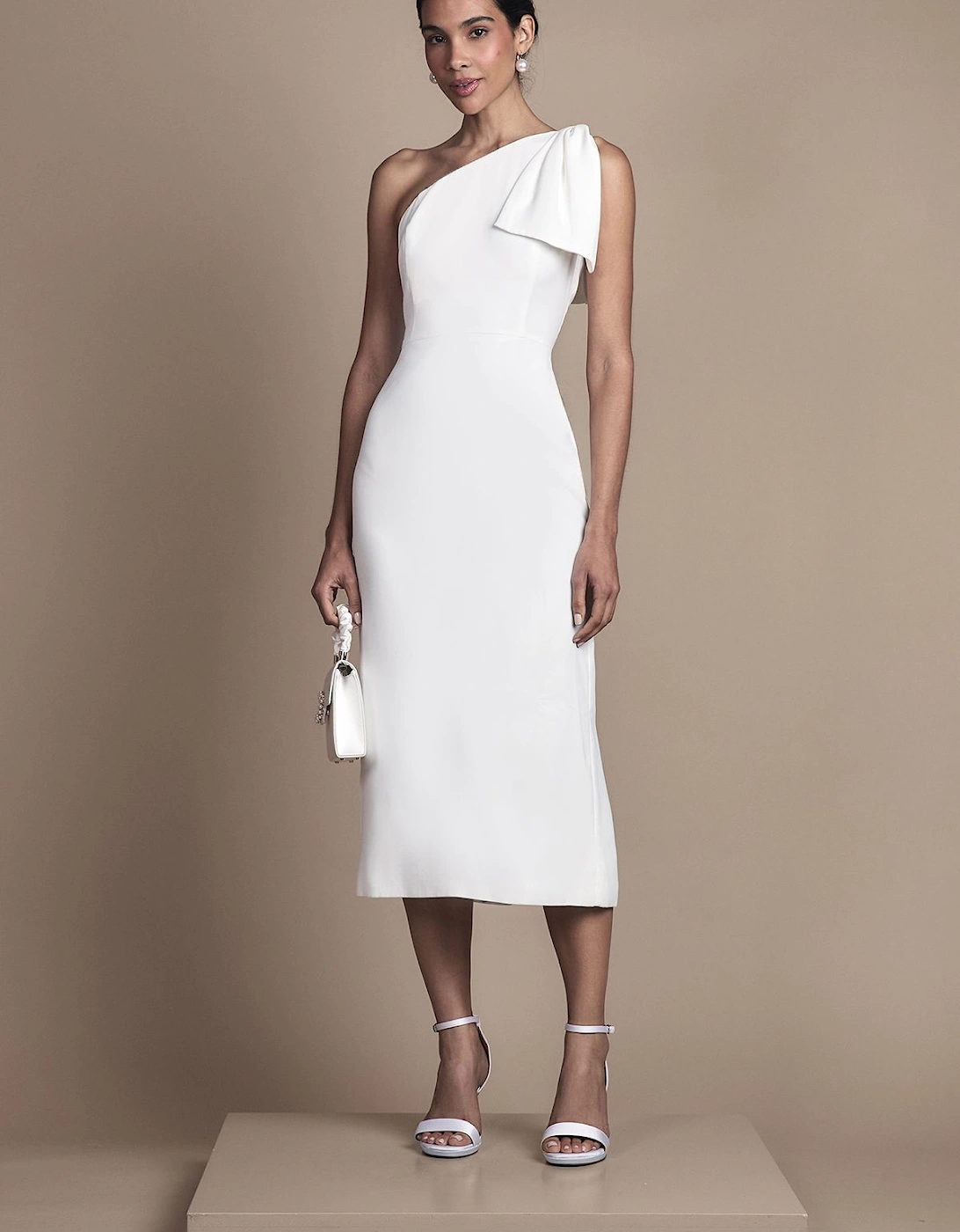 Bow One Shoulder Midi Wedding Dress, 2 of 1