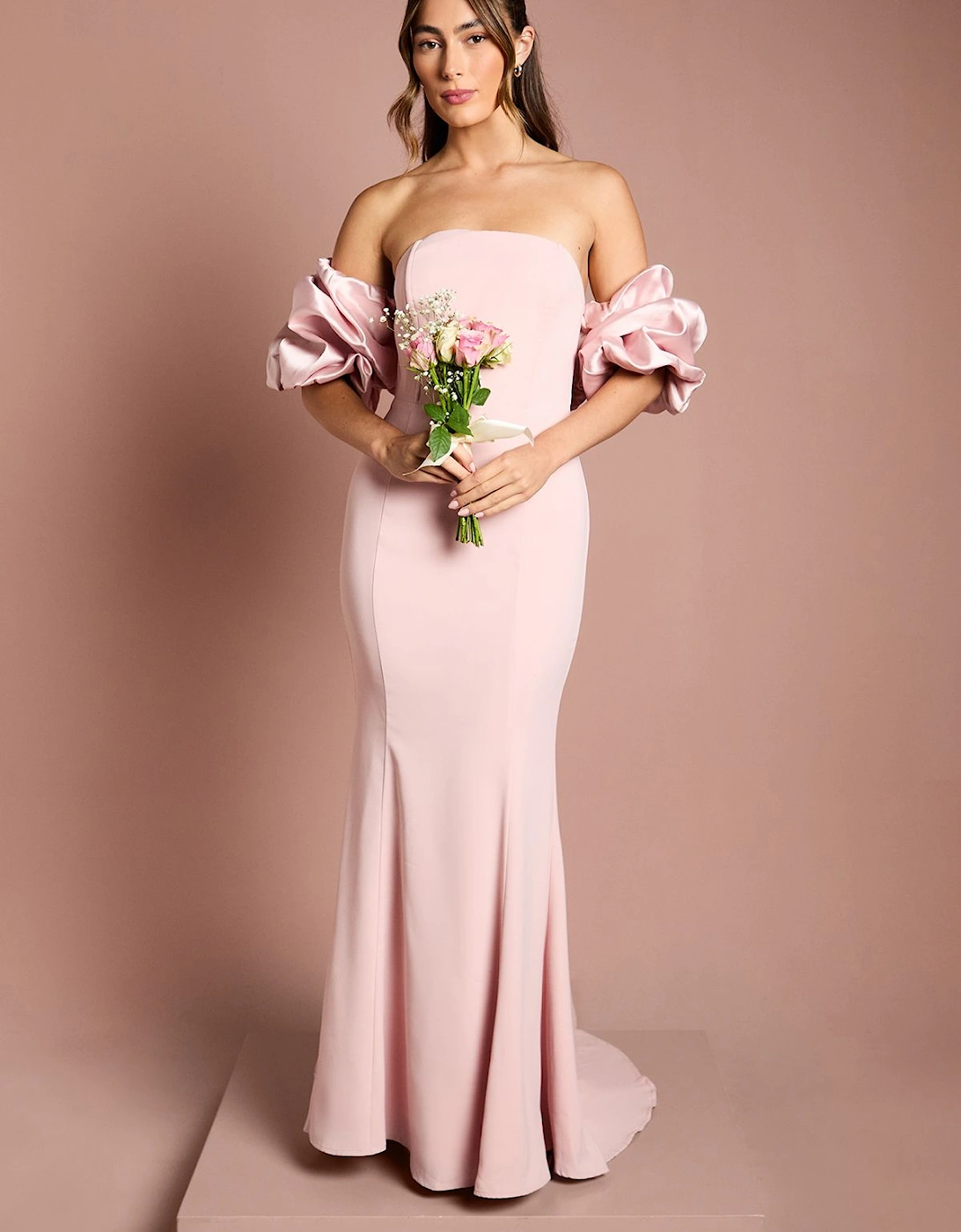 Puff Sleeve Bardot Fishtail Maxi Dress, 2 of 1