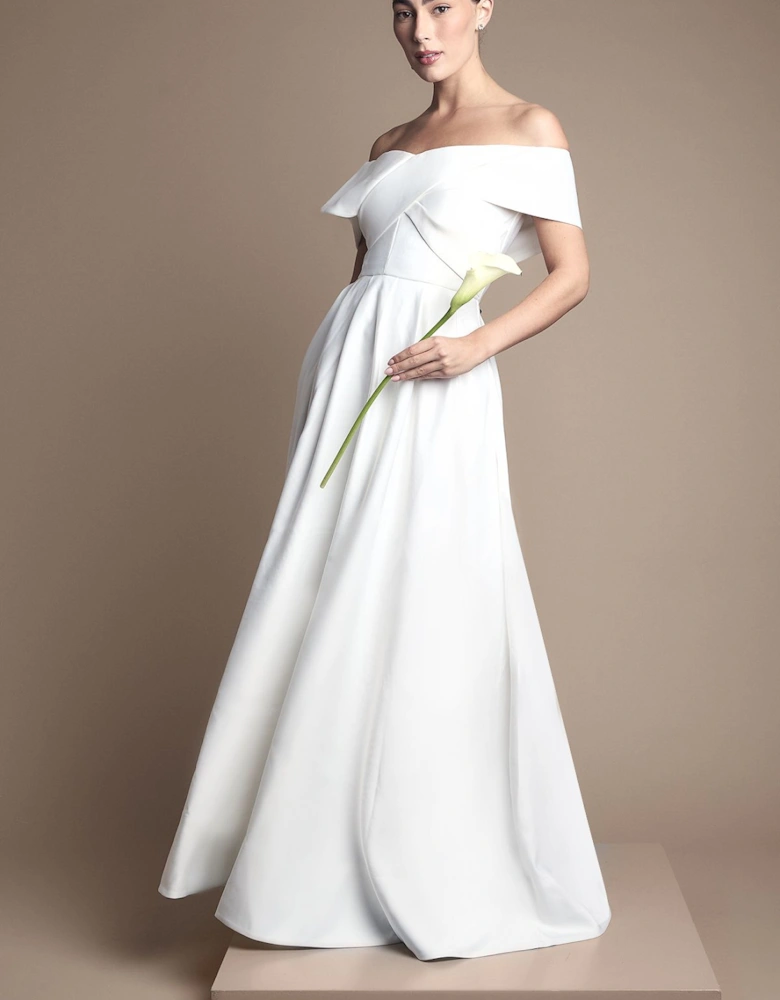 Bardot Origami Satin Wedding Dress