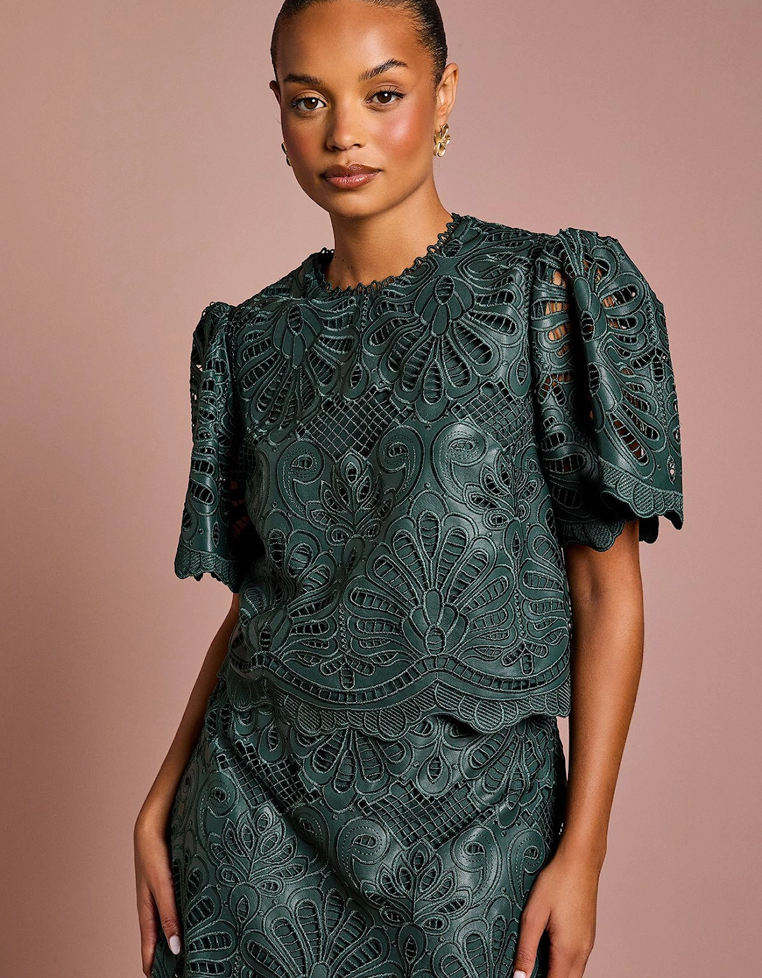 Petite PU Short Sleeve Top, 2 of 1