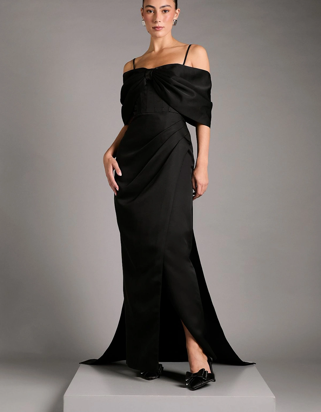 Bardot Satin Dress With Bow Back Detail, 2 of 1