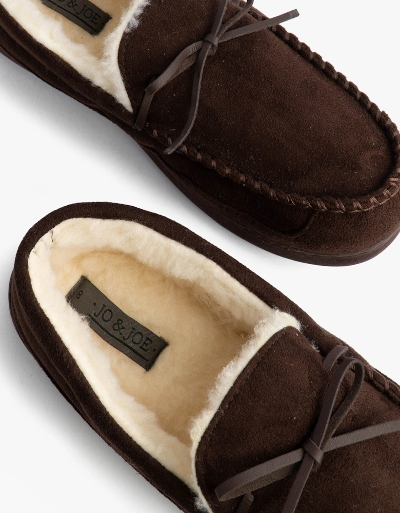 Jo & Joe CRANFORD Mens Moccasin Slippers Brown