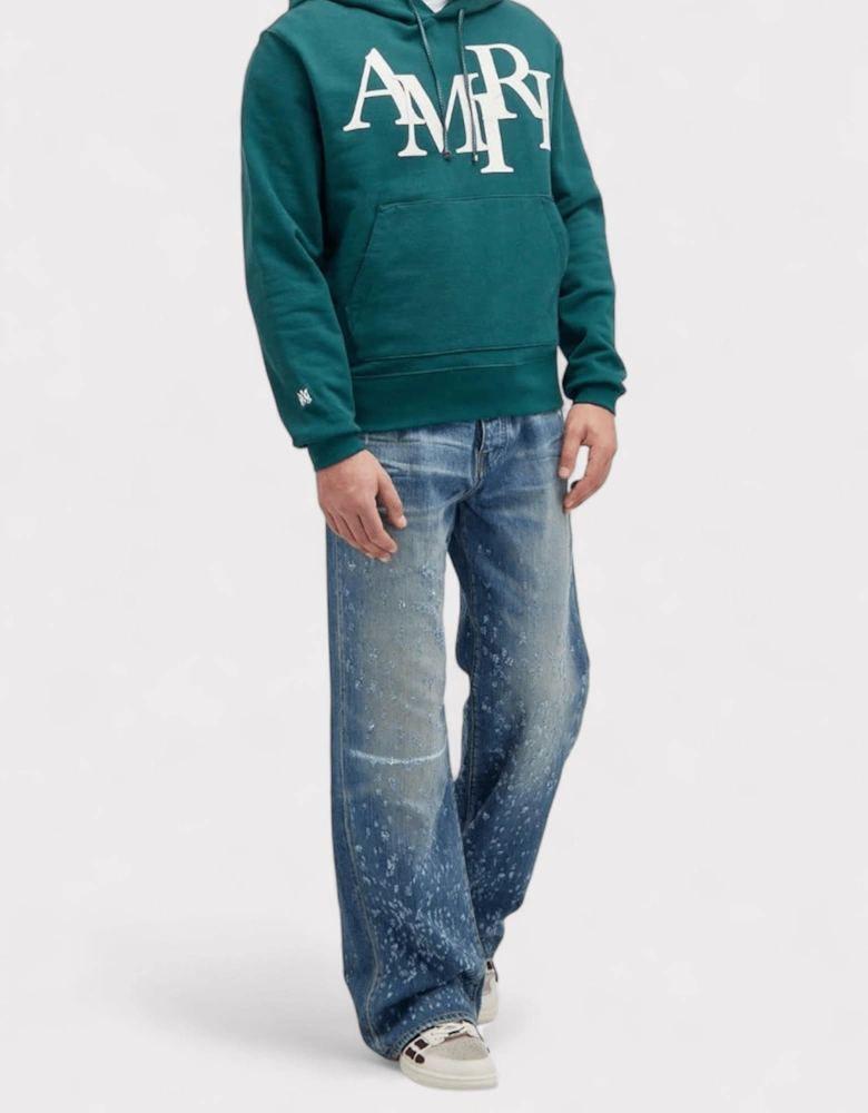 Staggered Logo Hoodie Rain Forest