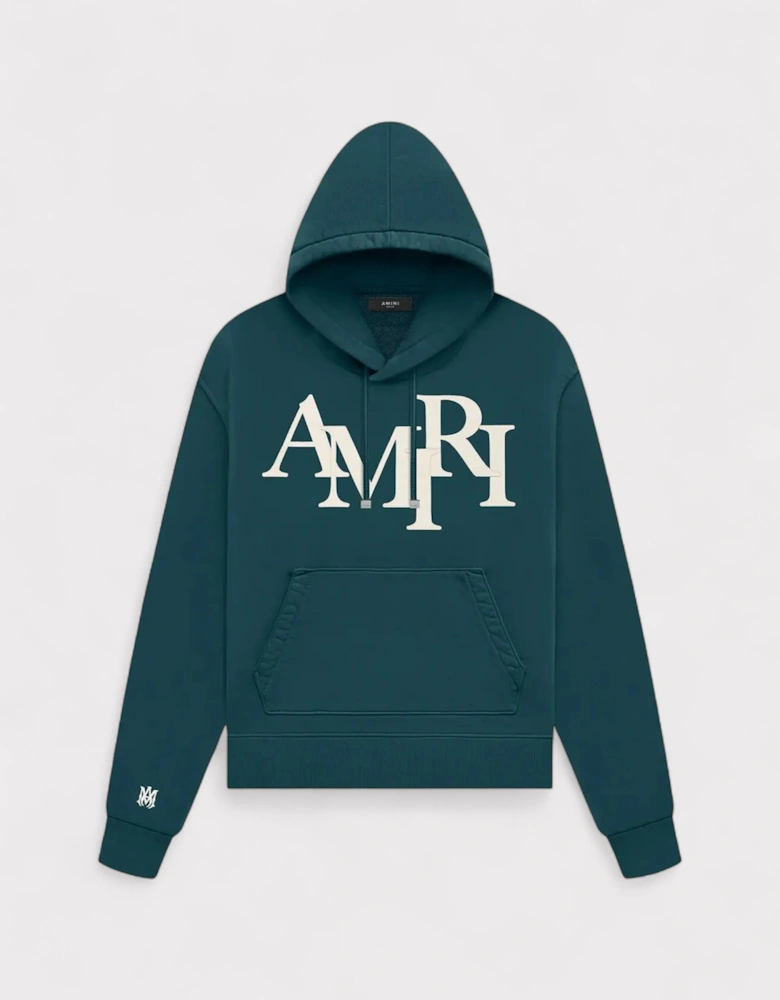 Staggered Logo Hoodie Rain Forest