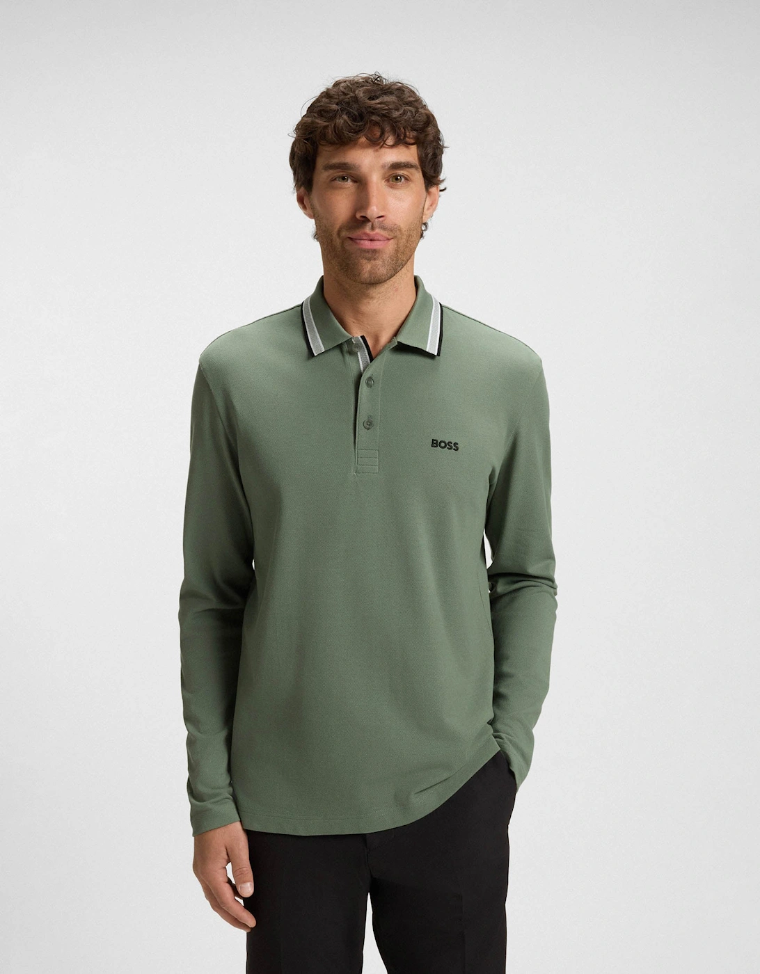 BOSS Green Plisy Mens Long Sleeve Polo Shirt - Open Green 359, 2 of 1