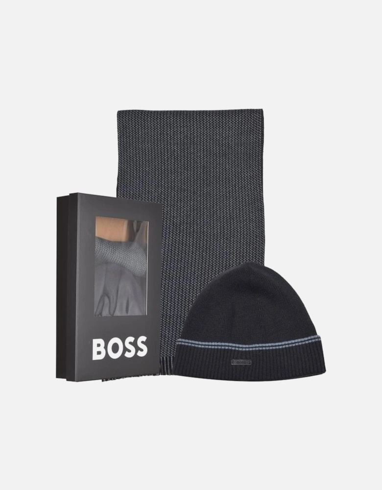 Premium Beanie Hat & Scarf Gift Set, Dark Blue