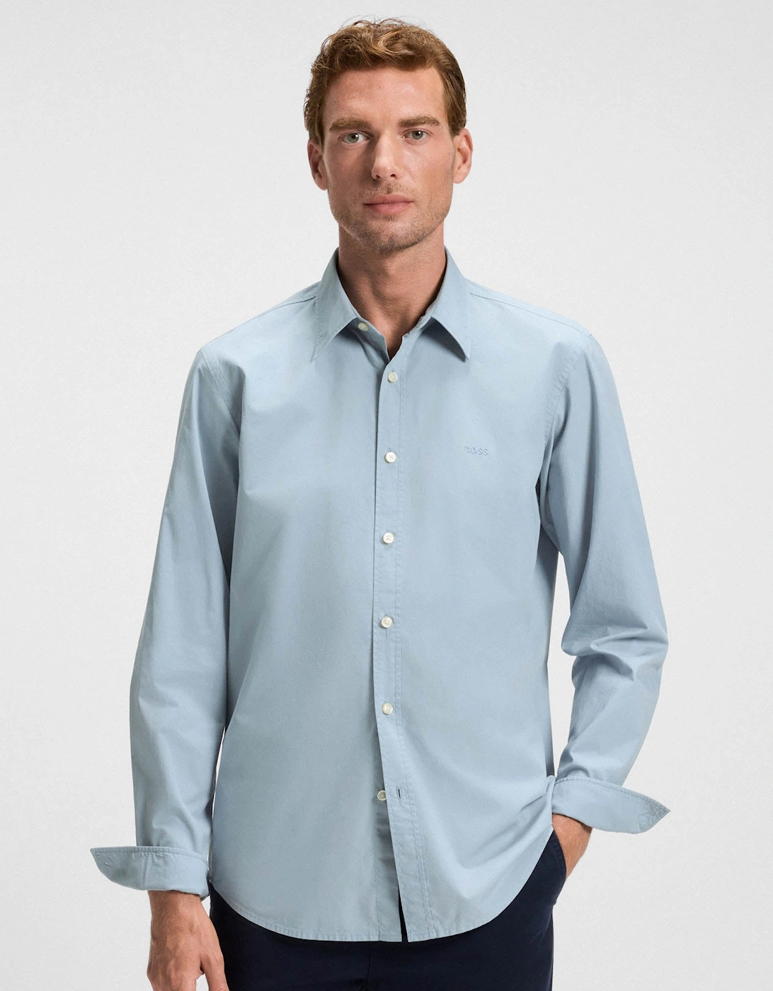 BOSS Orange Relegant 6 Mens Regular-Fit Shirt in Cotton Poplin with Kent Collar - Light/Pastel Blue 451, 2 of 1