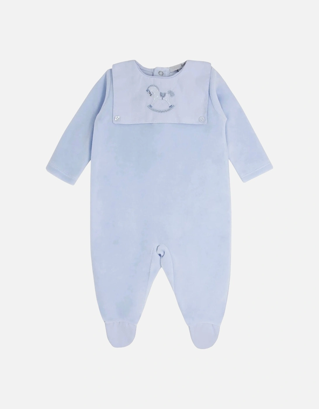Boys Pale Blue Velour Babygrow, 2 of 1