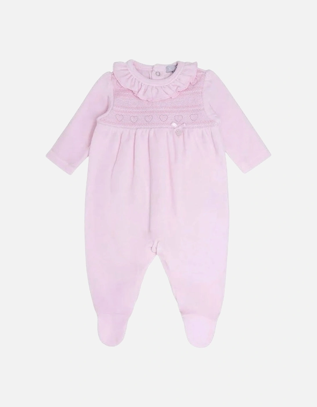 Girls Pale Pink Velour Babygrow, 2 of 1