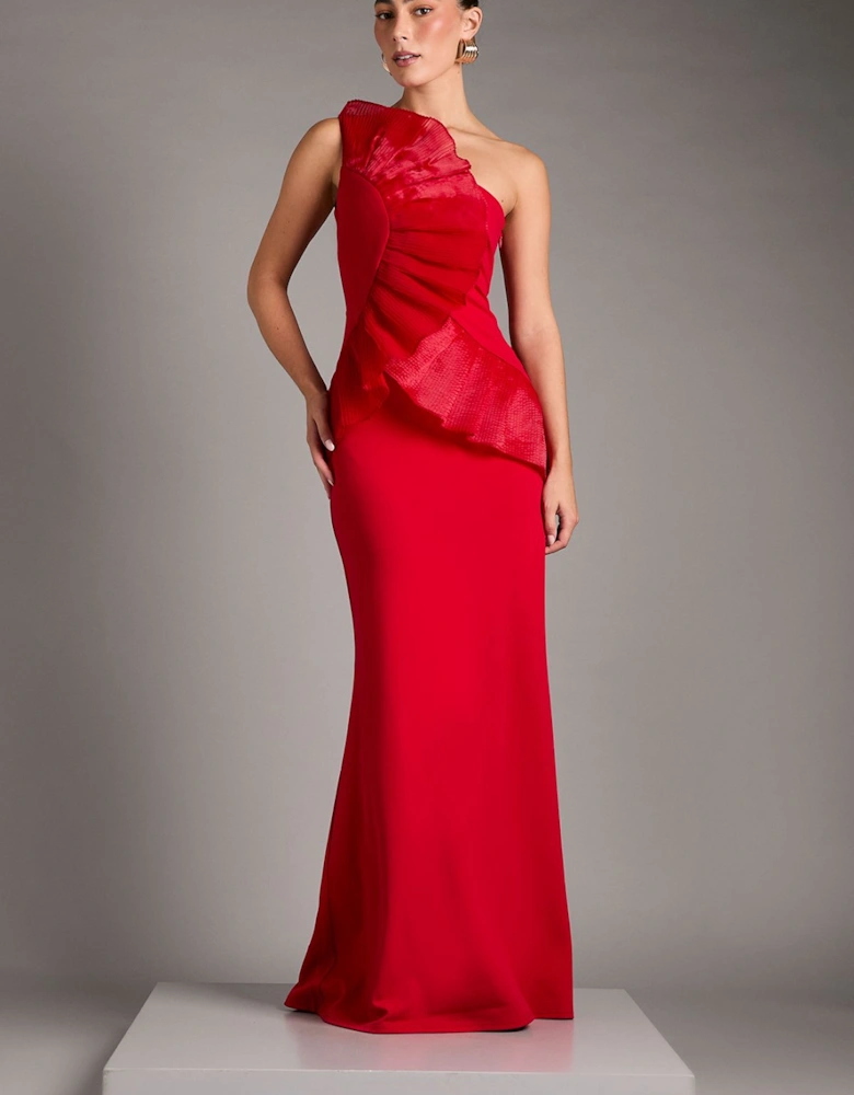 Pleated Front One Shoulder Gown