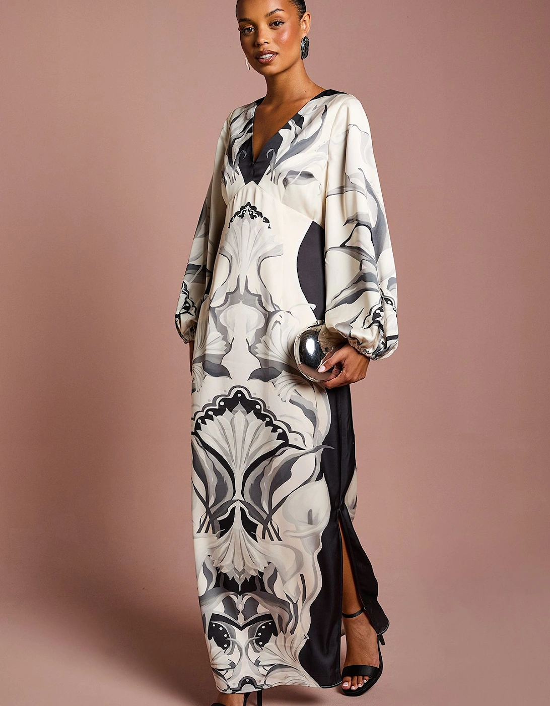 Petite Long Sleeve Placement Print Midi Dress, 2 of 1