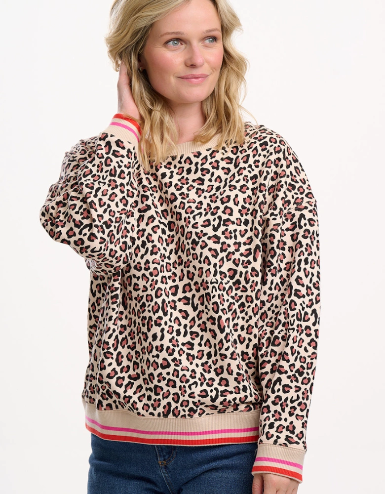 Eadie relalxed sweatshirt in stone leopard print