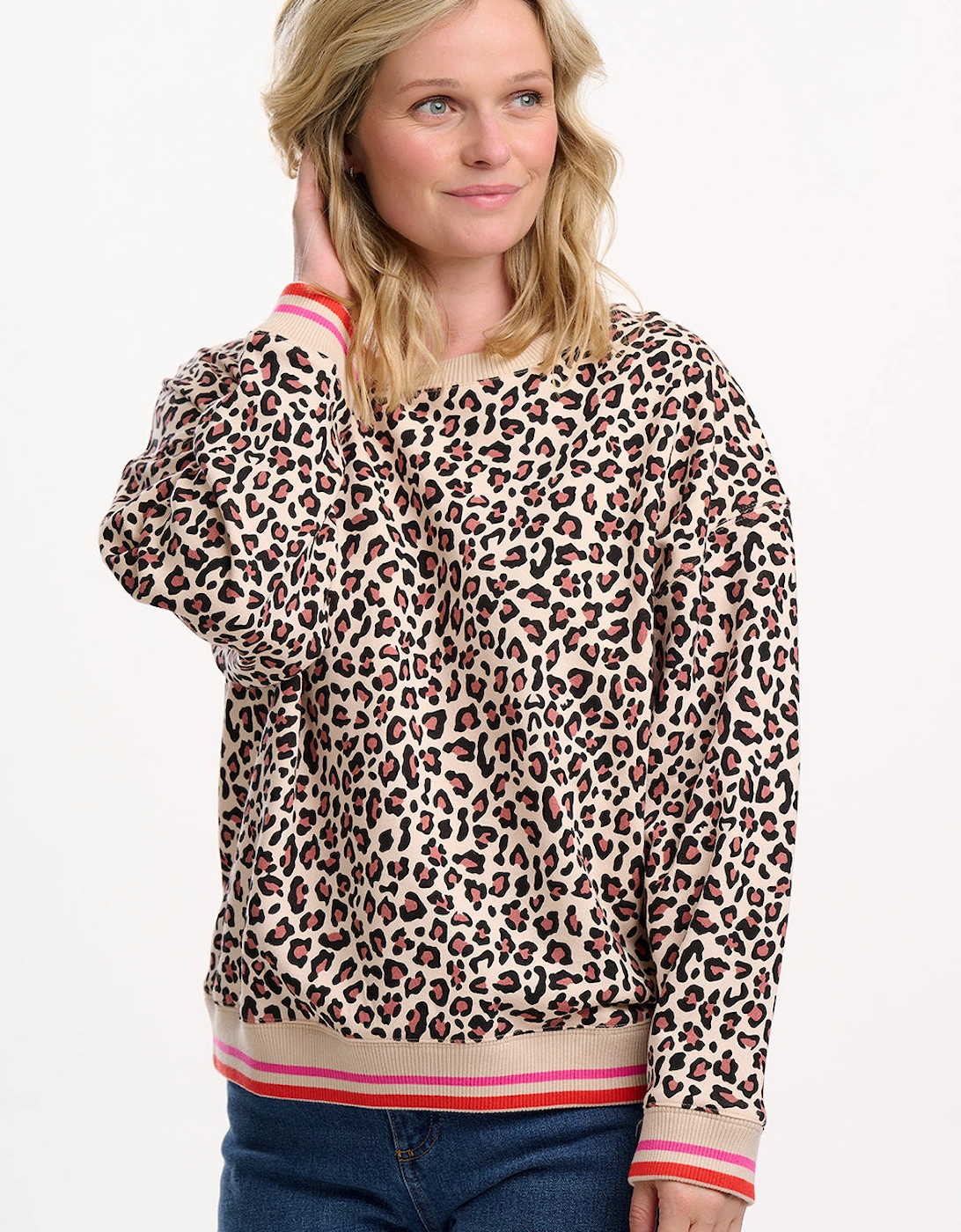 Eadie relalxed sweatshirt in stone leopard print, 5 of 4