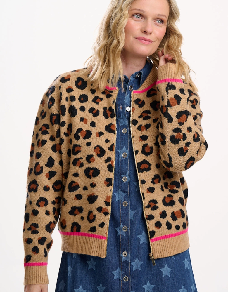 Solana knitted leopard bomber jacket