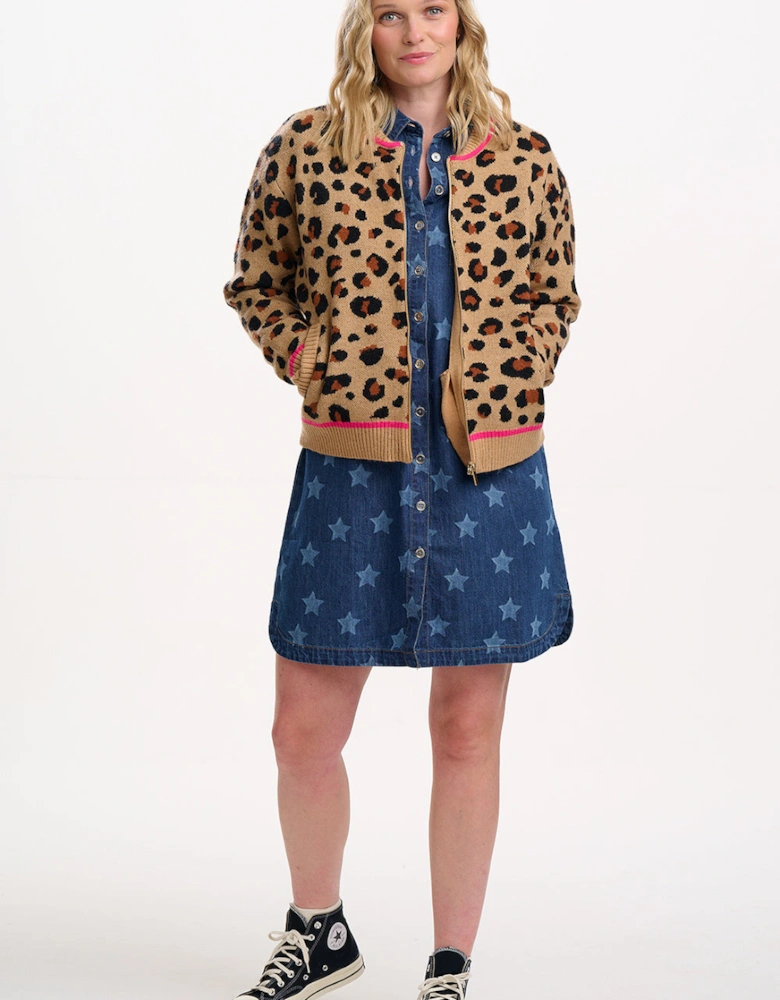 Solana knitted leopard bomber jacket