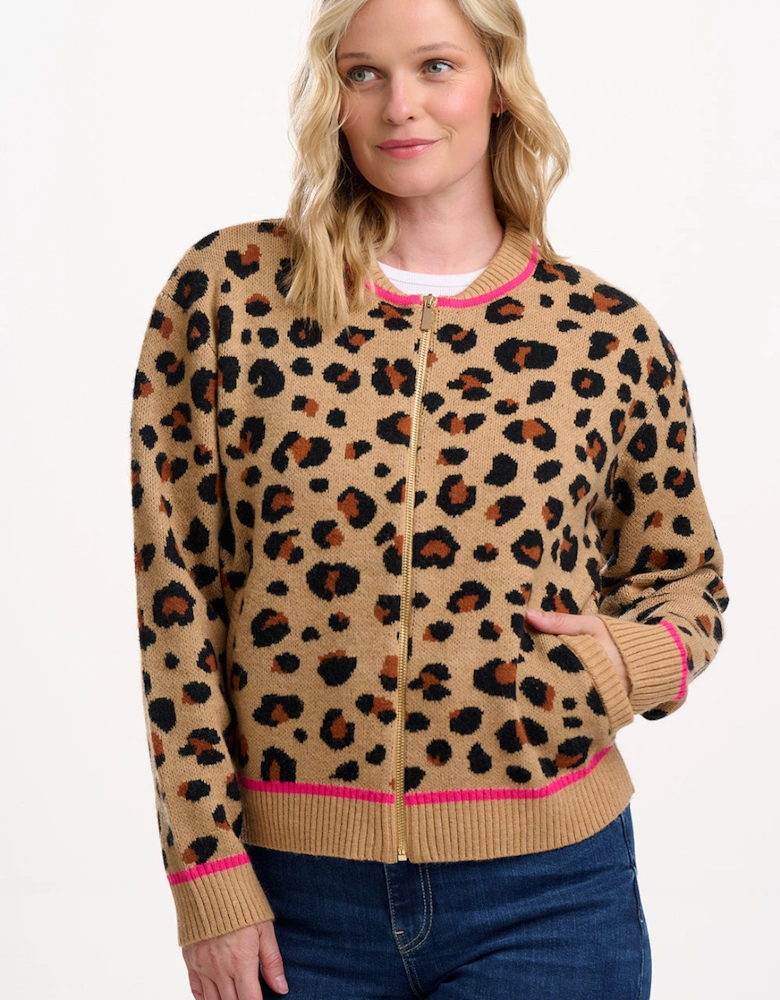 Solana knitted leopard bomber jacket