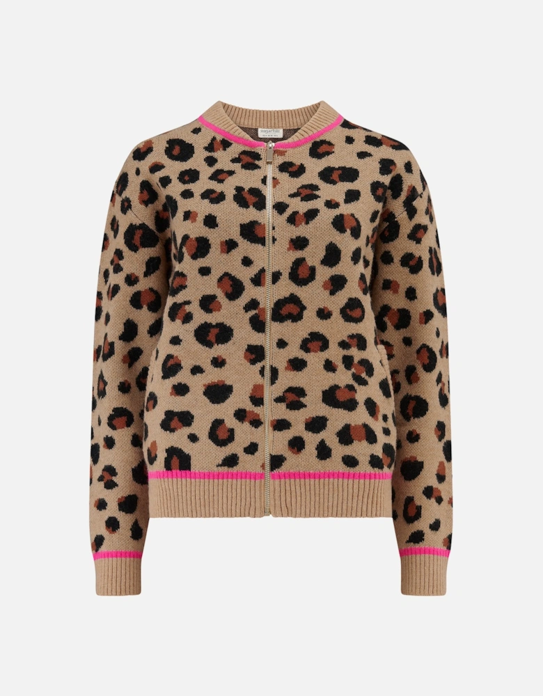 Solana knitted leopard bomber jacket
