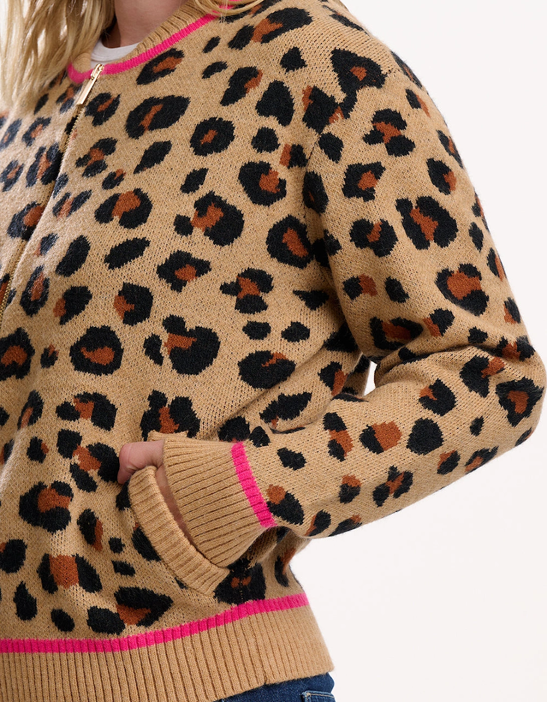 Solana knitted leopard bomber jacket